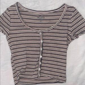 Hollister Black and White Short Sleeve Fitted Crop T-Shirt